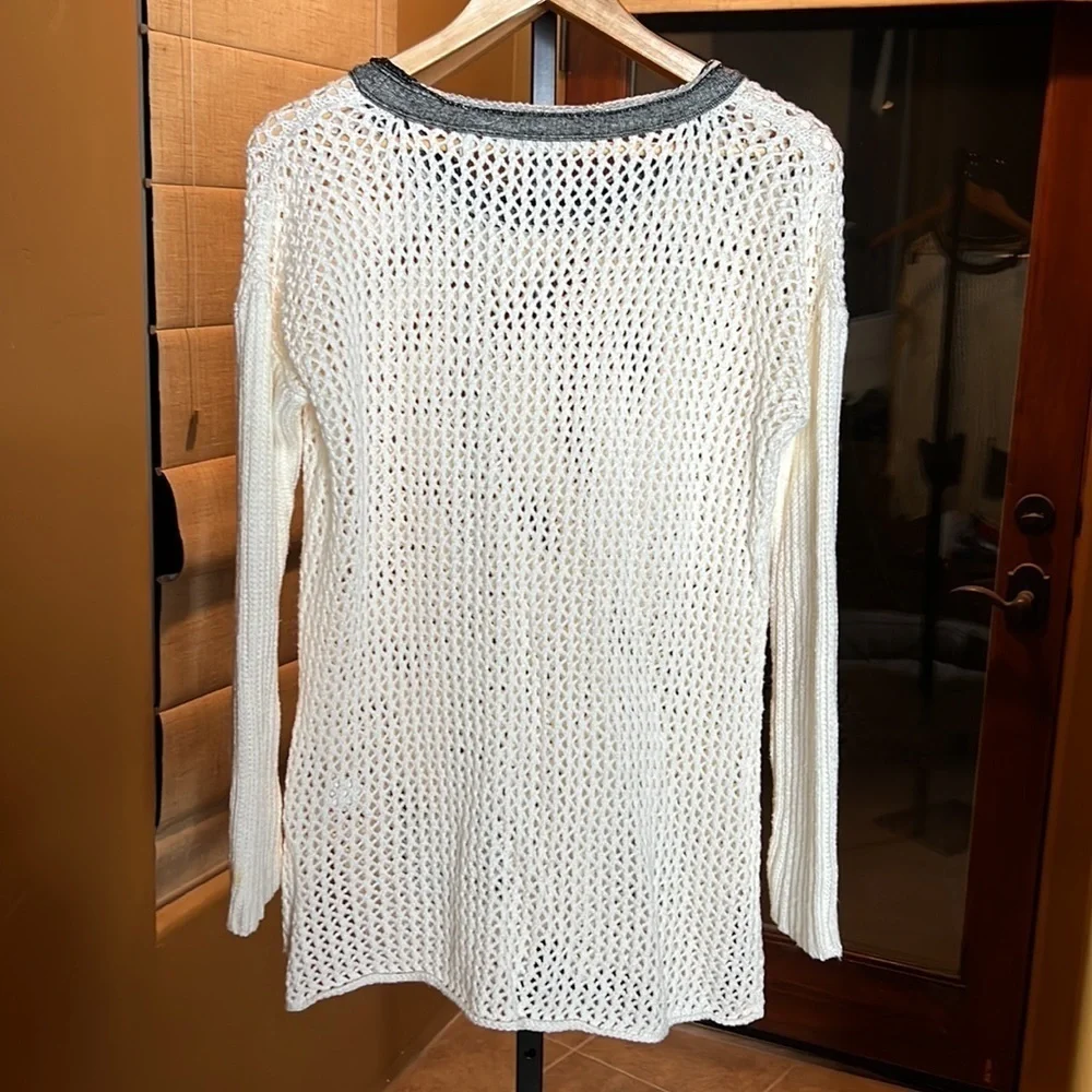 Soft Surroundings Cream Boulevard Open Knit Front Pocket Sweater- Size Large
